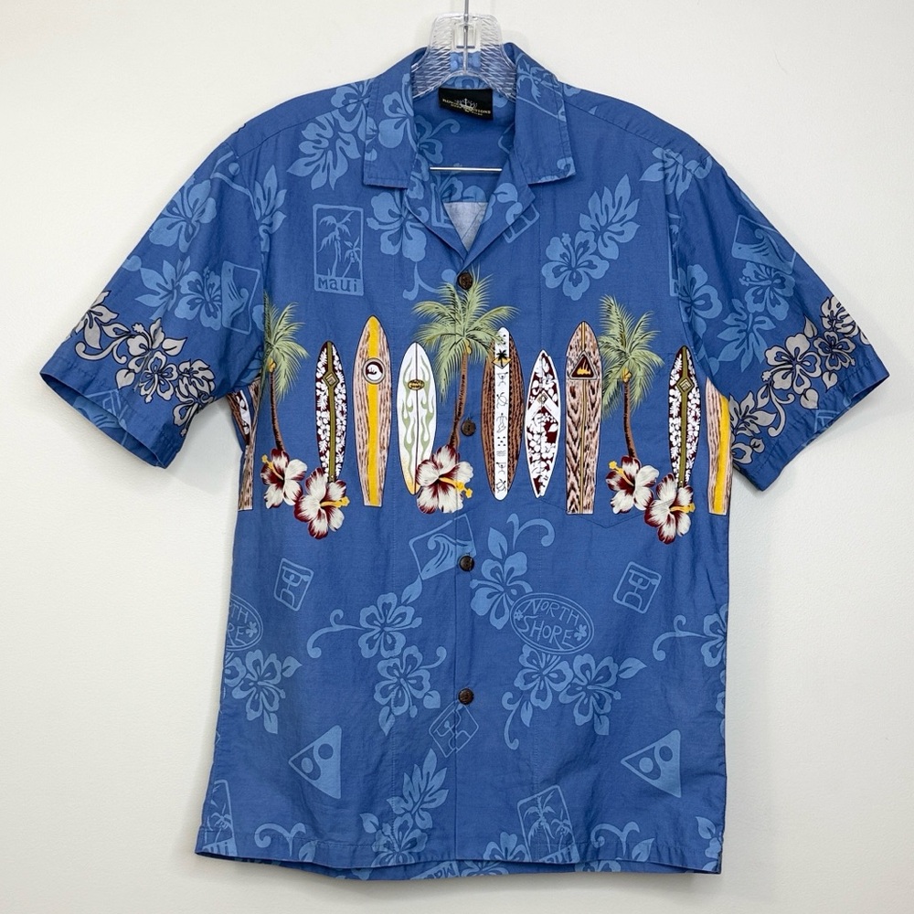 ROYAL CREATIONS BLUE HAWAIIAN SURFBOARD PRINT MENS SHIRT